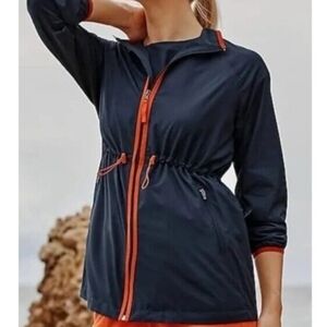 J. Jill Fit Navy Blue Windbreaker Jacket with Red Trim, Large